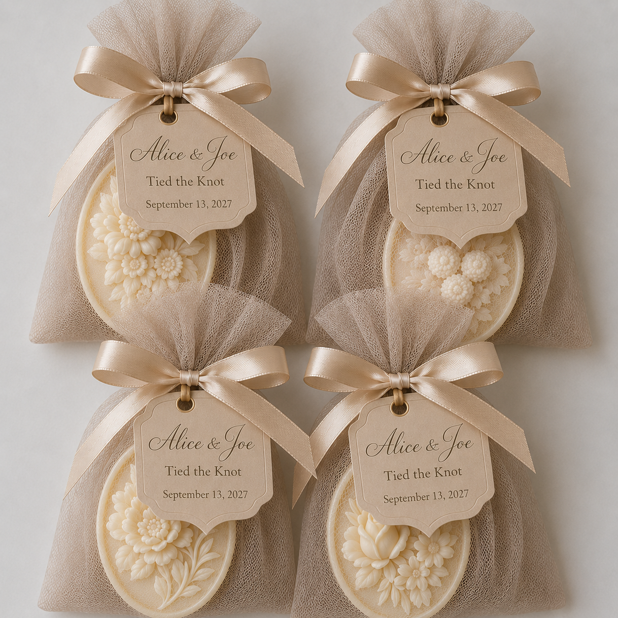 Custom wedding soap favors with tags